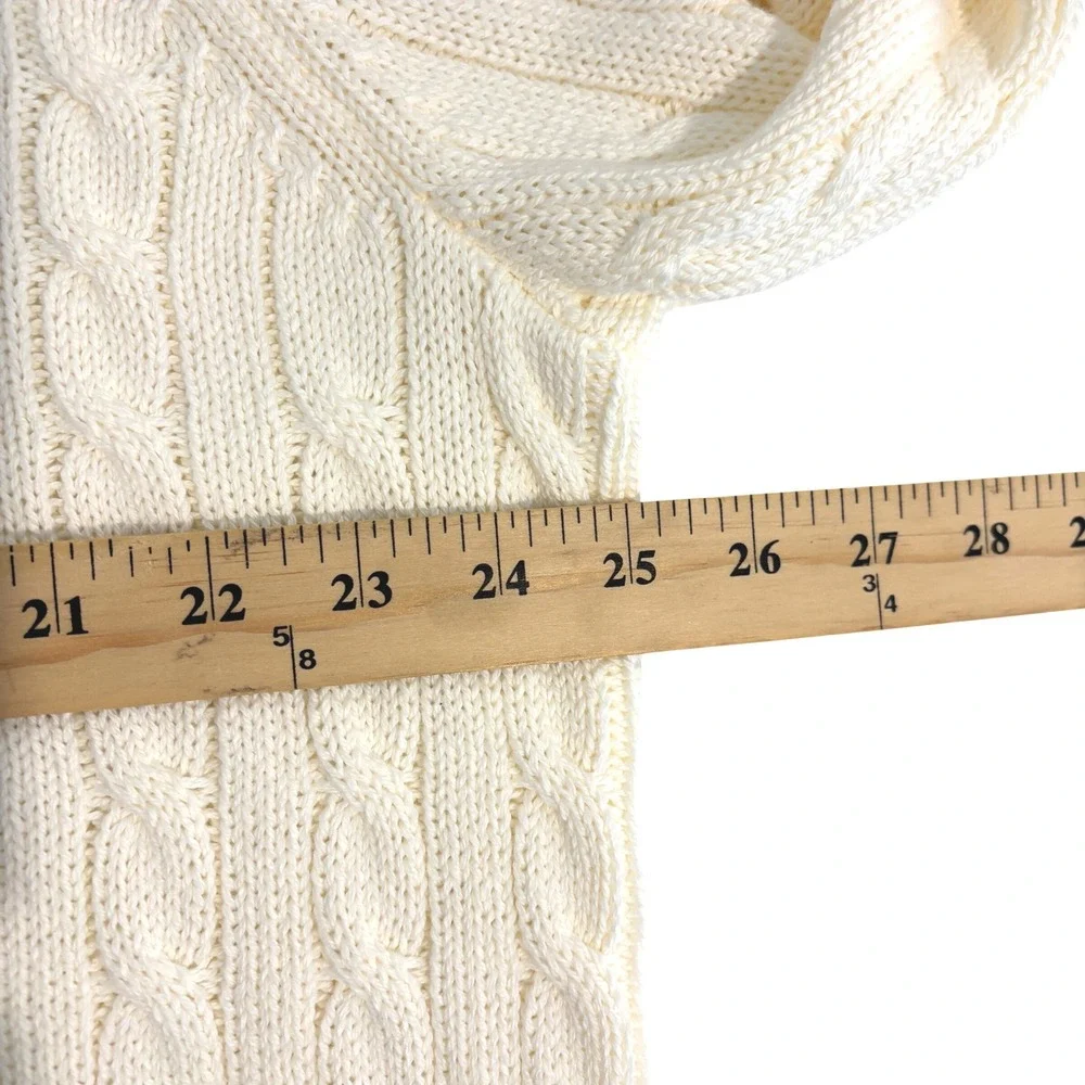 New J.Crew Big Cable Knit Sweater Mens XL Cream Navy Cotton Crewneck Long Arms